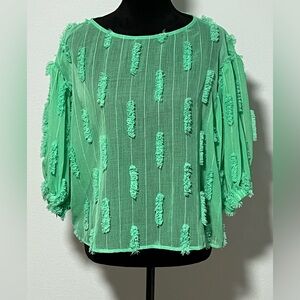 ZARA 3/4 Sleeve Shag Textured Sheer Blouse - S